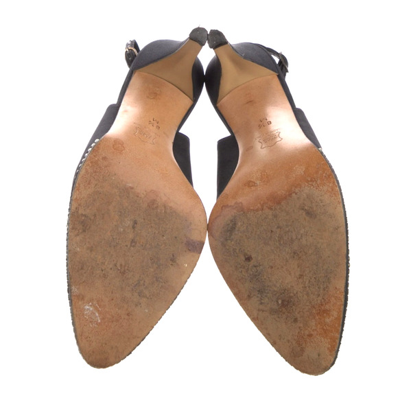 YSL Womens 8.5 VINTAGE Rhinestone Crystal Slingback Heels Almond Toe Black Satin - Picture 6 of 6